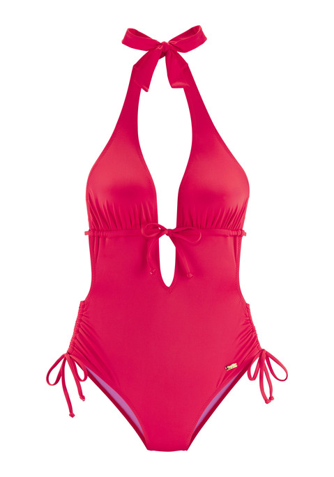 Bild: Badeanzug von Buffalo: Badeanzug von Buffalo in modischer Unifarbe. Breiter Neckholder zum Binden. Unterbrustband zum Verstellen. Mit seitlichen Tunnelzügen. Feminine Passform. Angenehme Qualität.