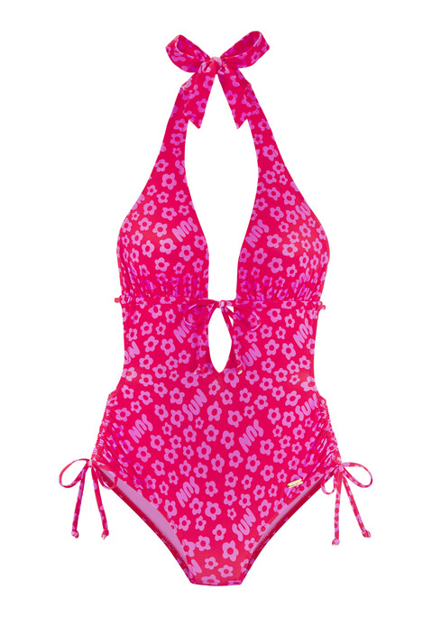 Bild: Badeanzug von Buffalo: Badeanzug von Buffalo mit sommerlichem Alloverprint. Breiter Neckholder zum Binden. Unterbrustband zum Verstellen. Mit seitlichen Tunnelzügen. Feminine Passform. Angenehme Qualität.