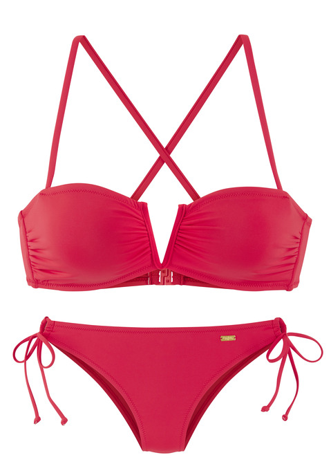 Bild: Bandeau-Bikini von Buffalo: Bandeau-Bikini von Buffalo in modischer Unifarbe. Bikinitop mit V-Ausschnitt. 4 Trägervarianten – gerade, gekreuzt, Neckholder, Bandeau. Etwas knapper geschnittene Bikinihose seitlich zum Binden. Mit Anteilen an recyceltem Polyamid.
