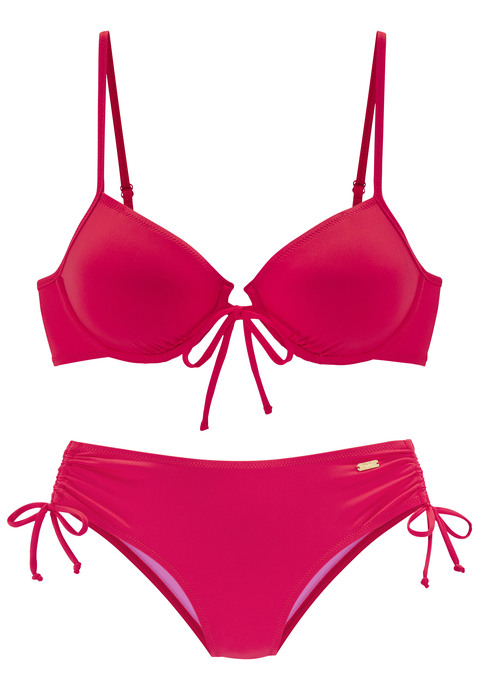 Bild: Bügel-Bikini von Buffalo: Bügel-Bikini von Buffalo in modischer Unifarbe. Bikinitop mit verstellbaren Trägern und Schleife zwischen den Cups. Etwas höher geschnittene Bikinihose mit seitlichen Tünnelzügen. Angenehme Qualität.