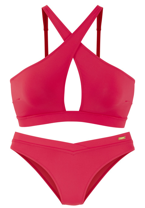 Bild: Bustier-Bikini von Buffalo: Bustier-Bikini von Buffalo in modischer Uni-Farbe. Bustier in modischer Wickeloptik. Herausnehmbare Softcups und verstellbare Träger. Etwas knapper geschnittene Bikinihose mit V-Bündchen. Mit Anteilen an recyceltem Polyamid.