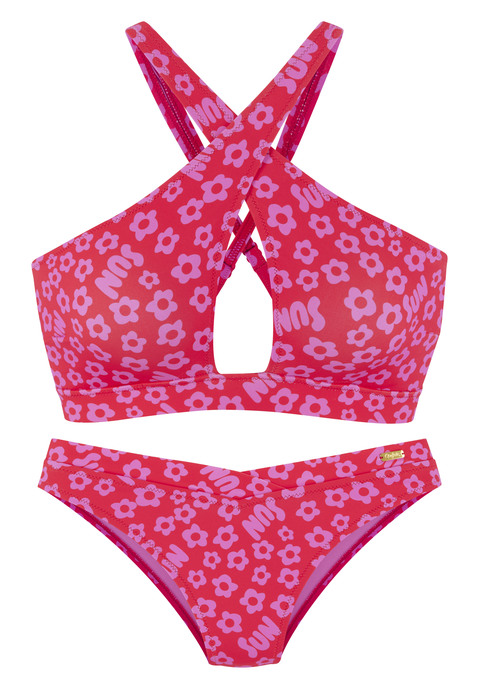 Bild: Bustier-Bikini von Buffalo: Bustier-Bikini von Buffalo mit süßem Blumen-Alloverprint. Bustier in modischer Wickeloptik, mit herausnehmbaren Softcups und verstellbaren Trägern. Etwas knapper geschnittene Bikinihose mit V-Bündchen. Mit Anteilen an recyceltem Polyamid.