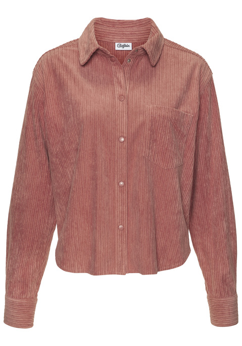 Bild: Hemdbluse von Buffalo: Hemdbluse aus Breitcord von Lascana. Leicht verkürzte Länge. Modischer Blusenkragen. Durchgehende Druckknopfleiste vorn. Aufgesetzte Brusttasche. Abgerundeter Saum. Weiche Cordqualität.