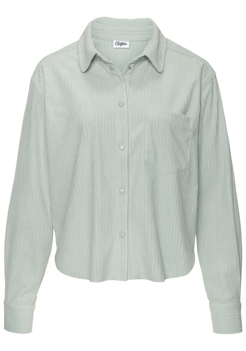 Bild: Hemdbluse von Buffalo: Hemdbluse aus Breitcord von Lascana. Leicht verkürzte Länge. Modischer Blusenkragen. Durchgehende Druckknopfleiste vorn. Aufgesetzte Brusttasche. Abgerundeter Saum. Weiche Cordqualität.