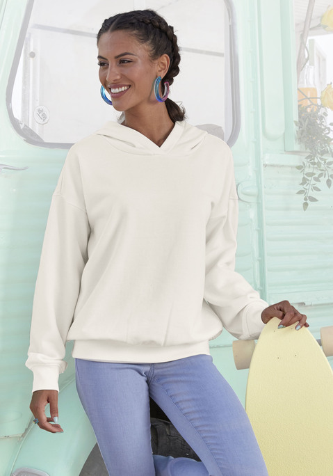 Bild: Hoodie von Buffalo: Klassischer Hoodie von Buffalo mit großem Rückenprint, Kapuze und Rippbündchen. Lockere Passform mit überschnittenen Schulternähten. Für Freizeit und Sport. Weiche Qualität mit Baumwollanteil.