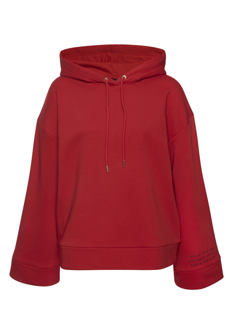 Bild: Hoodie von Buffalo: Entspannter Hoodie von Buffalo zum Loungen und Relaxen. Lockere Silhouette mit überschnittenen Schultern, weiten Ärmeln und breiten Bündchen. Kapuze mit farbgleichen Futter und Kordelzug. Softe Sweatqualität.