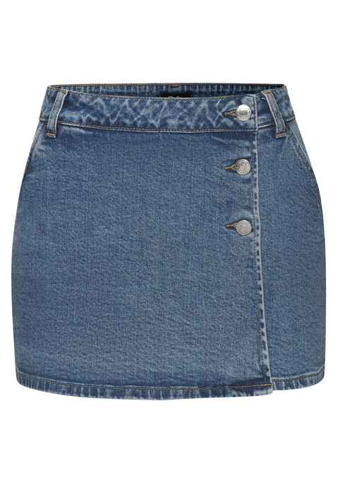 Bild: Hosenrock von Buffalo: Kurzer Hosenrock im Jeansstil von Buffalo, vorn Rock, hinten Shorts. Verdeckter Reißverschluss und drei Zierknöpfe vorn. Mit Gürtelschlaufen. Praktische Eingriff- und Gesäßtaschen. Weiche Denimqualität mit Elasthan.