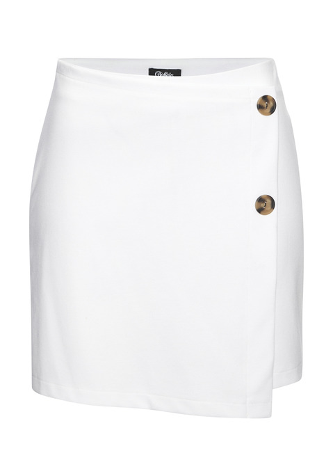 Bild: Hosenrock von Buffalo: Attraktiver Hosenrock von Buffalo. Besonders: die Wickeloptik mit Zierknöpfen. Skort-Stil mit einem verdeckten Reißverschluss an der Seite. Modisch kurze Länge. Ideal für den Frühling oder Sommer, für Feste oder Casual-Chic-Events. Hochwertiger, fester Jersey-Materialmix.