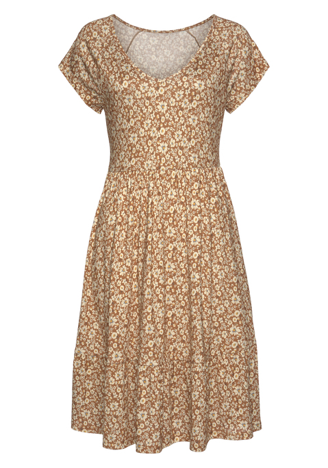 BUFFALO Jerseykleid Damen braun-creme-bedruckt Gr.34