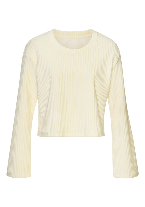 Bild: Langarmshirt von Buffalo: Stylisches Langarmshirt von Buffalo in hochwertiger Cord-Struktur im Retro-Stil. In verkürzter Länge und mit dezenten Trompetenärmeln. Trageangenehme Qualität aus einer elastischen Baumwollmischung.