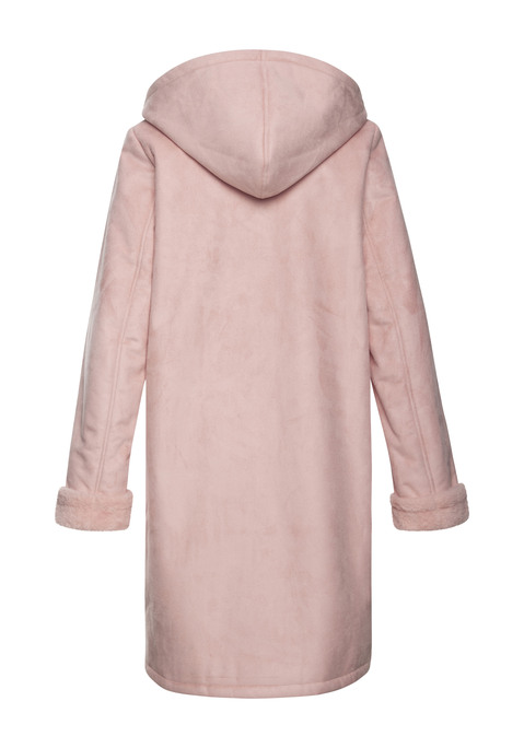 Bild: Lederimitatmantel von Buffalo: Bequemer Mantel von Buffalo. Kapuze mit weichem Futter. Verschlussleiste mit Druckknöpfen. Praktische Eingrifftaschen. Gerade Passform. Pflegeleichtes Material in Veloursleder-Optik, mit weichem Fellimitat gefüttert.