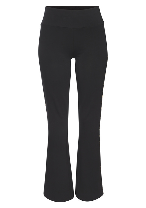 Bild: Leggings von Buffalo: Flared Leggings von Buffalo mit ausgestelltem Bein und seitlichem Piping. Leo-Print als Detail an der Seite. Breiter, elastischer Bund für einen angenehmen Sitz und eine schöne Silhouette. Hochwertige Jersey-Stretch-Qualität.