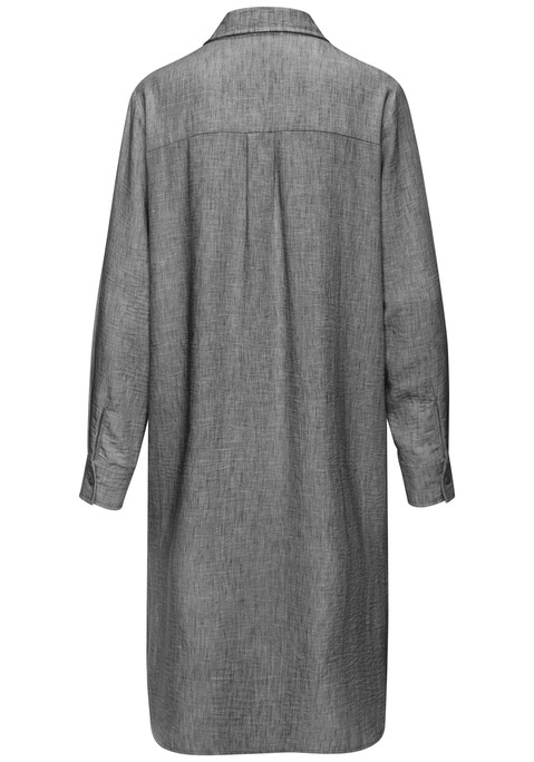 Bild: Longbluse von Buffalo: Schöne Longbluse von Buffalo mit tollem Melange-Effekt. Hinten etwas länger geschnitten als vorne und hinten mit einer Passe mit Kellerfalte versehen. Durchgehende Knopfleiste vorne und lange Ärmel mit Manschette für den klassischen Blusenlook. Weiche Webqualität.