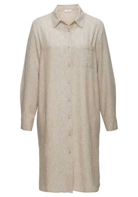 Bild: Longbluse von Buffalo: Schöne Longbluse von Buffalo mit tollem Melange-Effekt. Hinten etwas länger geschnitten als vorne und hinten mit einer Passe mit Kellerfalte versehen. Durchgehende Knopfleiste vorne und lange Ärmel mit Manschette für den klassischen Blusenlook. Weiche Webqualität.