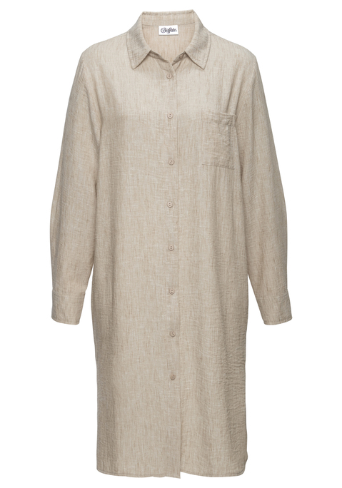 Bild: Longbluse von Buffalo: Schöne Longbluse von Buffalo mit tollem Melange-Effekt. Hinten etwas länger geschnitten als vorne und hinten mit einer Passe mit Kellerfalte versehen. Durchgehende Knopfleiste vorne und lange Ärmel mit Manschette für den klassischen Blusenlook. Weiche Webqualität.