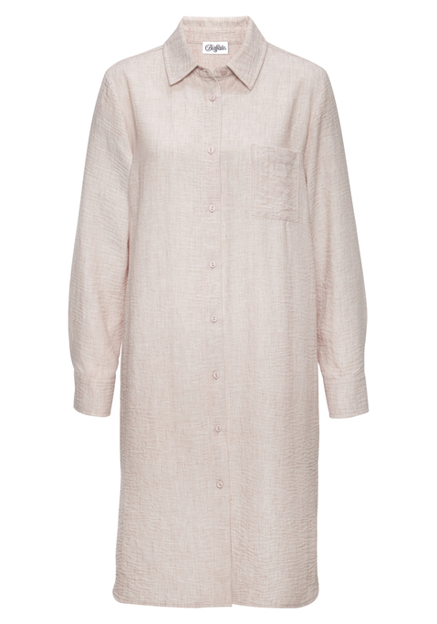 Bild: Longbluse von Buffalo: Schöne Longbluse von Buffalo mit tollem Melange-Effekt. Hinten etwas länger geschnitten als vorne und hinten mit einer Passe mit Kellerfalte versehen. Durchgehende Knopfleiste vorne und lange Ärmel mit Manschette für den klassischen Blusenlook. Weiche Webqualität.