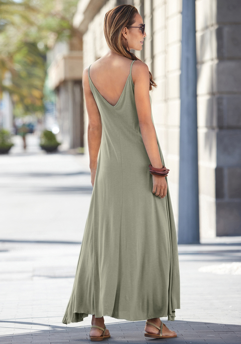 Bild: Maxikleid von Buffalo: Kleid von Buffalo in taillierter Form mit Spaghettiträgern. Sehr weit schwingender Rockteil. Knöchellang, ca. 132 cm. Aus 100% Viskose.