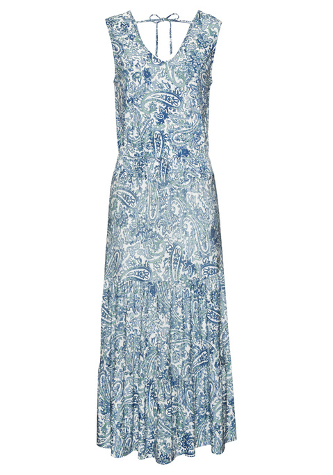 Bild: Maxikleid von Buffalo: Maxikleid von Buffalo mit attraktivem Paisley-Druck. Vorn und hinten mit V-Ausschnitt. Breite Träger. Smok-Einsatz auf Taillenhöhe. Passender Stil für Casualmode, Strandmode. Mit Volants am Rockteil für eine lässige Optik. Aus weicher Viskose.