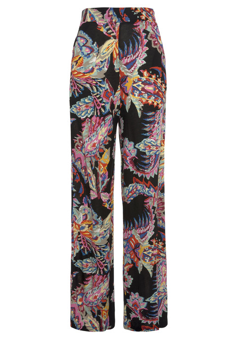 Bild: Palazzohose von Buffalo: Modische Palazzohose von Buffalo mit auffälligem Alloverprint – jedes Teil ein Unikat. Bund vorn glatt, hinten mit Gummizug. Seitliche Eingrifftaschen. Schön für warme Tage. Aus weichem Viskosejersey.