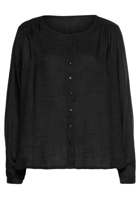 Bild: Schlupfbluse von Buffalo: Bluse von Buffalo mit rundem Ausschnitt, Knopfleiste und abgerundetem Saum mit Seitenschlitzen. Länge ca. 68cm. Weiche, strukturierte Webware aus 100% Viskose.