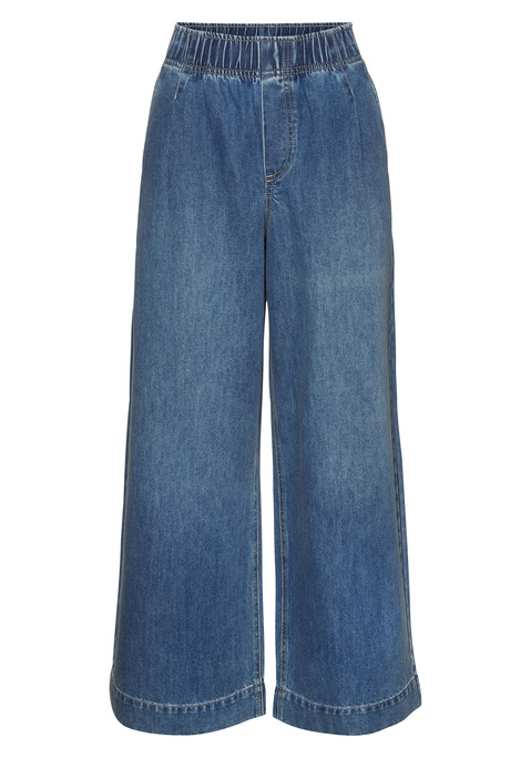 Bild: Schlupfhose von Buffalo: Modische Schlupf-Jeans von Buffalo . Besonderheit: die kontrastreichen Nähte. Komfortabel dank breitem Gummizugbund und Bundfalten. Inklusive Seitentaschen und hinten aufgesetzten Taschen. Hoher Sitz mit weit ausgestelltem Bein. Hochwertige Denimqualität.