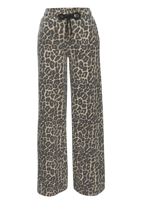 Bild: Sweathose von Buffalo: Relaxte Sweathose zum Loungen von Buffalo mit Allover-Leo-Print. Weites Bein. Elastischer Bund mit Kordelzug sowie elastische Bündchen. Ideal zum Entspannen zu Hause. Hochwertige Sweatqualität aus einer Baumwollmischung.