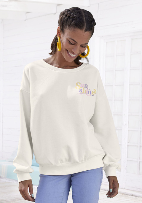 Bild: Sweatshirt von Buffalo: Schönes Basic-Sweatshirt von Buffalo mit Frontprint und Rundhalsausschnitt. Rippbündchen. Lockere Passform mit überschnittenen Schulternähten. Weiche Qualität mit Baumwollanteil.