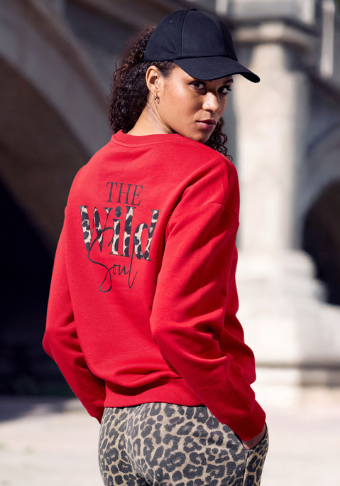 Bild: Sweatshirt von Buffalo: Bequemes Sweatshirt von Buffalo in trendigen Unifarben. Mit aufwendigem Print vorn und hinten. Langarmdesign mit überschnittenen Schultern. Elastische Bündchen am Ärmel und am Saum. Hochwertige Sweatqualität.