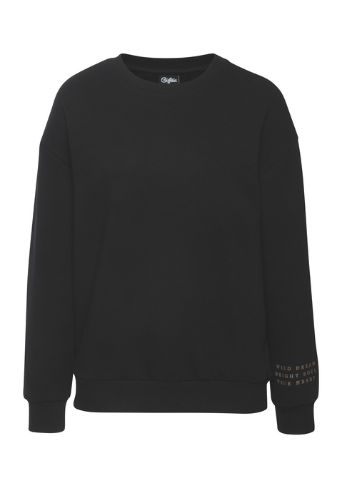 Bild: Sweatshirt von Buffalo: Bequemes Sweatshirt von Buffalo in trendigen Unifarben. Mit aufwendigem Print vorn und hinten. Langarmdesign mit überschnittenen Schultern. Elastische Bündchen am Ärmel und am Saum. Hochwertige Sweatqualität.