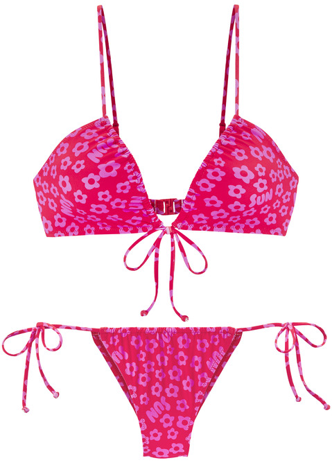 Bild: Triangel-Bikini von Buffalo: Triangel-Bikini von Buffalo mit sommerlichem Alloverprint. Bikinitop mit verstellbaren Trägern, Schleife zwischen den Cups und Verschluss hinten. Knapp geschnittene Bikinihose mit seitlichen Bindebändern. Angenehme Qualität.