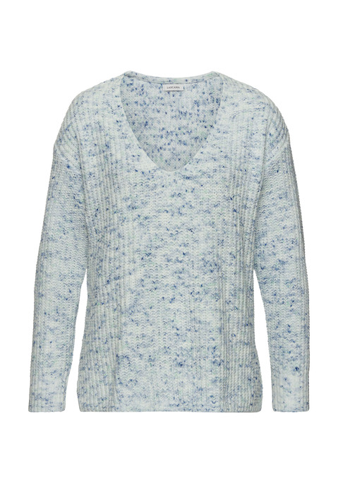 Bild: V-Ausschnitt-Pullover von Buffalo: In weicher Chenille-Qualität und angesagter Multicolour-Optik. Mit V-Ausschnitt und seitlichen Schlitzen am Saum. Länge ca. 64 cm.  Aus 100% Polyester.