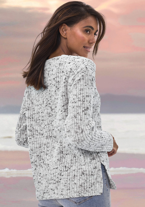 Bild: V-Ausschnitt-Pullover von Buffalo: In weicher Chenille-Qualität und angesagter Multicolour-Optik. Mit V-Ausschnitt und seitlichen Schlitzen am Saum. Länge ca. 64 cm.  Aus 100% Polyester.