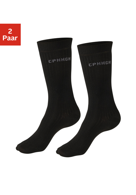 Bild: Basicsocken von Copenhagen Studios: Lange, gerippte Wollsocken im 2er-Pack von Copenhagen Studios. Weich und wärmend. Druckfreies Bündchen für zusätzlichen Komfort. Angenehm softe Qualität mit Wolle.