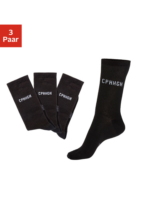 Bild: Basicsocken von Copenhagen Studios: Weiche Rippsocken von Copenhagen Studios im 3er-Pack. Mit Stickerei und eingestricktem Schriftzug. Schmales Bündchen. An Ferse und Fußspitze verstärkt. Hochwertige Markenqualität mit Viskoseanteil.