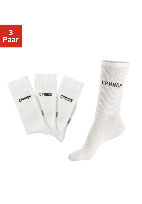 Bild: Basicsocken von Copenhagen Studios: Weiche Rippsocken von Copenhagen Studios im 3er-Pack. Mit Stickerei und eingestricktem Schriftzug. Schmales Bündchen. An Ferse und Fußspitze verstärkt. Hochwertige Markenqualität mit Viskoseanteil.