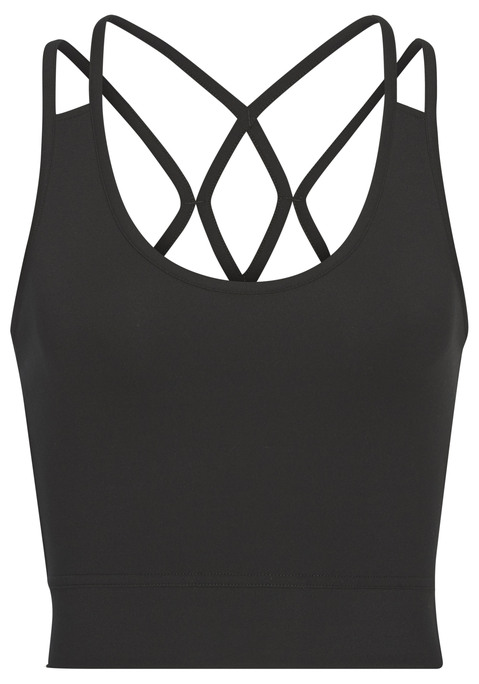 Bild: Crop-Top von Copenhagen Studios: Cooles Performance Crop-Top von Copenhagen Studios mit tiefem Ausschnitt. Doppelte, gekreuzte Träger. Unterbrustgummi. Logoprint auf der Rückseite. Besonders weiches Funktionsmaterial.