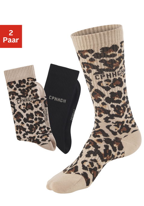 Bild: Langsocken von Copenhagen Studios: Trendige kompakte Tennissocken von Copenhagen Studios im 2er-Pack. Leomuster und unifarben. Langer, gerippter Schaft für einen guten Halt. Flache Spitzennaht. Trageangenehme Baumwollmischung.