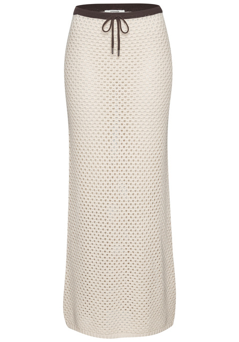 Bild: Strandrock von Copenhagen Studios: Strickrock von Copenhagen Studios mit Ajourmuster. Kontrastfarbener Bund und Bindeband. Schmaler Schnitt, perfekt kombinierbar für sommerliche Looks. Weiche Strickqualität.