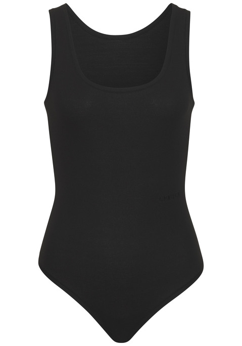 Bild: Stringbody von Copenhagen Studios: Schlichter Body von Copenhagen Studios. Rundhalsausschnitt. Druckknöpfe im Schritt. Logostickerei vorn. Weiche Rippqualität aus einem Baumwoll-Mix.