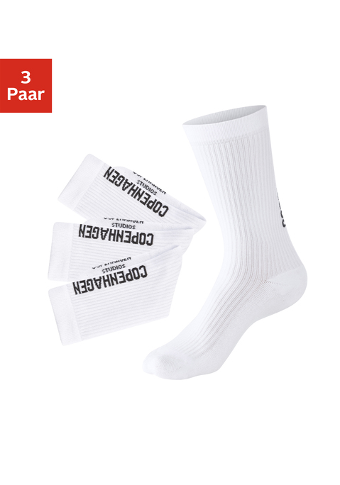 Bild: Tennissocken von Copenhagen Studios: Gerippte Tennissocken von Copenhagen Studios im 3er-Pack. Mit großem Markenlogo und flacher Spitzennaht. Ohne Fußfrottee. Baumwollmischung in hochwertiger Markenqualität.