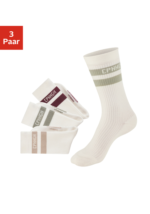 Bild: Tennissocken von Copenhagen Studios: Klassische unifarbene Tennissocke von Copenhagen Studios im 3er-Pack mit sportlichem Streifendesign und Logoschriftzug. Weiches, hochwertiges Vollfrottee für zusätzlichen Komfort.