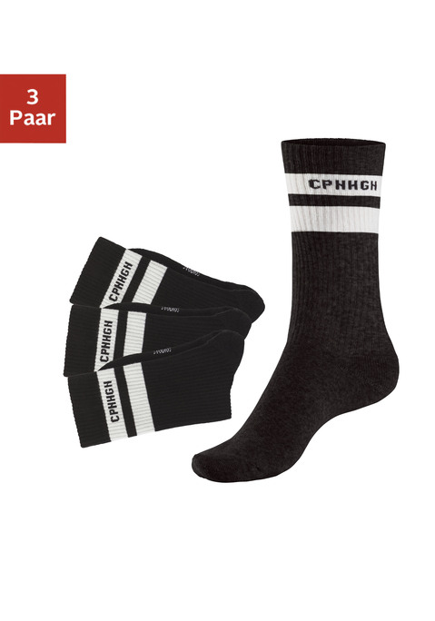 Bild: Tennissocken von Copenhagen Studios: Klassische unifarbene Tennissocke von Copenhagen Studios im 3er-Pack mit sportlichem Streifendesign und Logoschriftzug. Weiches, hochwertiges Vollfrottee für zusätzlichen Komfort.