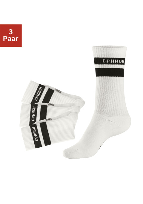 Bild: Tennissocken von Copenhagen Studios: Klassische unifarbene Tennissocke von Copenhagen Studios im 3er-Pack mit sportlichem Streifendesign und Logoschriftzug. Weiches, hochwertiges Vollfrottee für zusätzlichen Komfort.