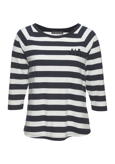 Bild: 3/4-Arm-Shirt von Elbsand: Gestreiftes Jerseyshirt von Elbsand mit 3/4-langen Raglanärmen. Leicht glänzender Logoprint auf der Brust. Rundhalsausschnitt. Weiche Jerseyqualität.