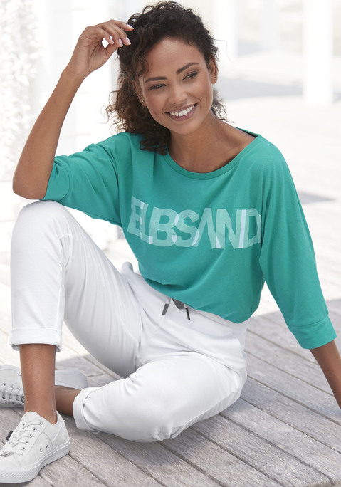 Bild: 3/4-Arm-Shirt von Elbsand: Legeres Shirt von Elbsand. Mit Logoprint vorn. 3/4-Ärmel. Rundhalsausschnitt. Gerader Saumabschluss. Locker geschnitten. Weiche Jerseyware.