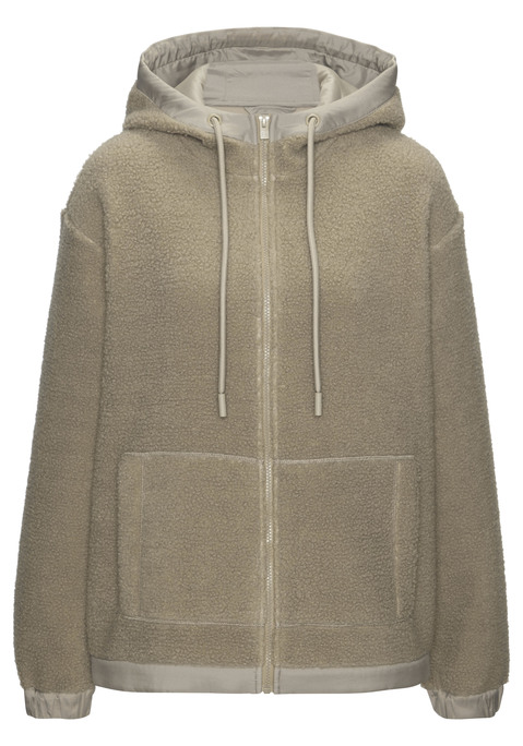Bild: Fleecejacke von Elbsand: Kapuzenjacke aus weichem Teddyfleece von Elbsand. Große Kapuze mit Kordelzug. Durchgehender Zipper, geteilte Kängurutasche. Schriftzug-Stickerei auf Kapuze und Rücken. Teilungsnaht am Rücken. Angesetzte Bündchen an Ärmeln und Saum. Wärmende Qualität.