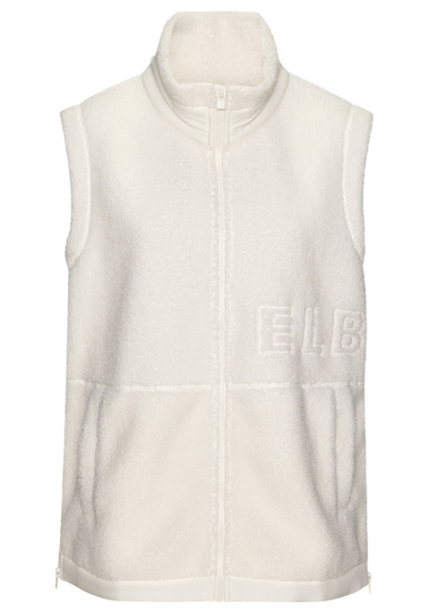 Bild: Fleeceweste von Elbsand: Fleeceweste aus Teddyplüsch von Elbsand. Mit hohem Kragen. Schriftzug-Stickerei vorn und hinten. Reißverschlüsse seitlich am Saum. Eingrifftaschen vorn. Weiche Fleece-Qualität.