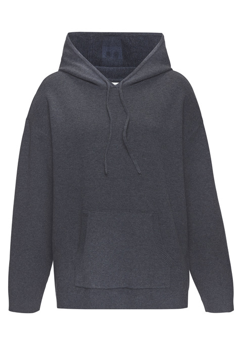 Bild: Hoodie von Elbsand: Weicher Strick-Hoodie von Elbsand. Mit eingestricktem Markenschriftzug hinten. Lange Ärmel mit überschnittenen Schulternähten. Aufgesetzte Kängurutasche vorn. Lockere Passform. Angenehm zu tragende Strickware mit hohem Viskose-Anteil.