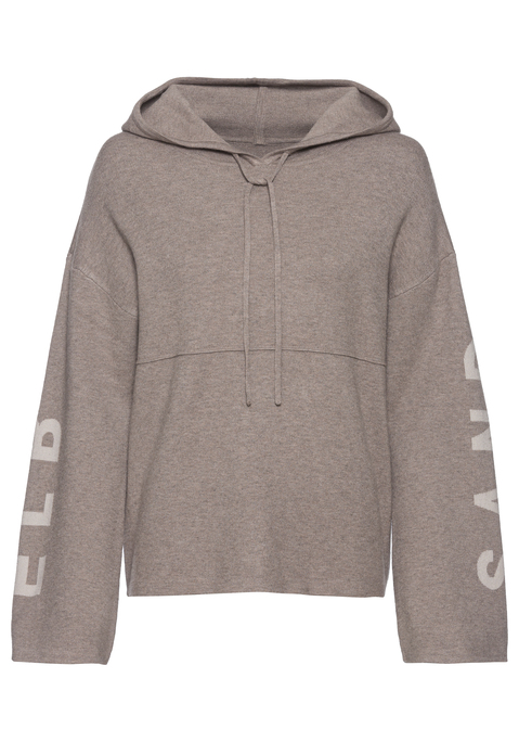 Bild: Hoodie von Elbsand: Lässiger Strick-Hoodie von Elbsand mit Markenschriftzug entlang der Trompetenärmel. Gefütterte Tunnelzugkapuze. Lockere Passform mit überschnittenen Schultern. Vielseitig zu kombinieren. Weiche Strickware mit Viskose.