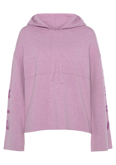 Bild: Kapuzenpullover von Elbsand: Lässiger Strick-Hoodie von Elbsand mit Markenschriftzug entlang der Trompetenärmel. Gefütterte Tunnelzugkapuze. Lockere Passform mit überschnittenen Schultern. Vielseitig zu kombinieren. Weiche Strickware mit Viskose.